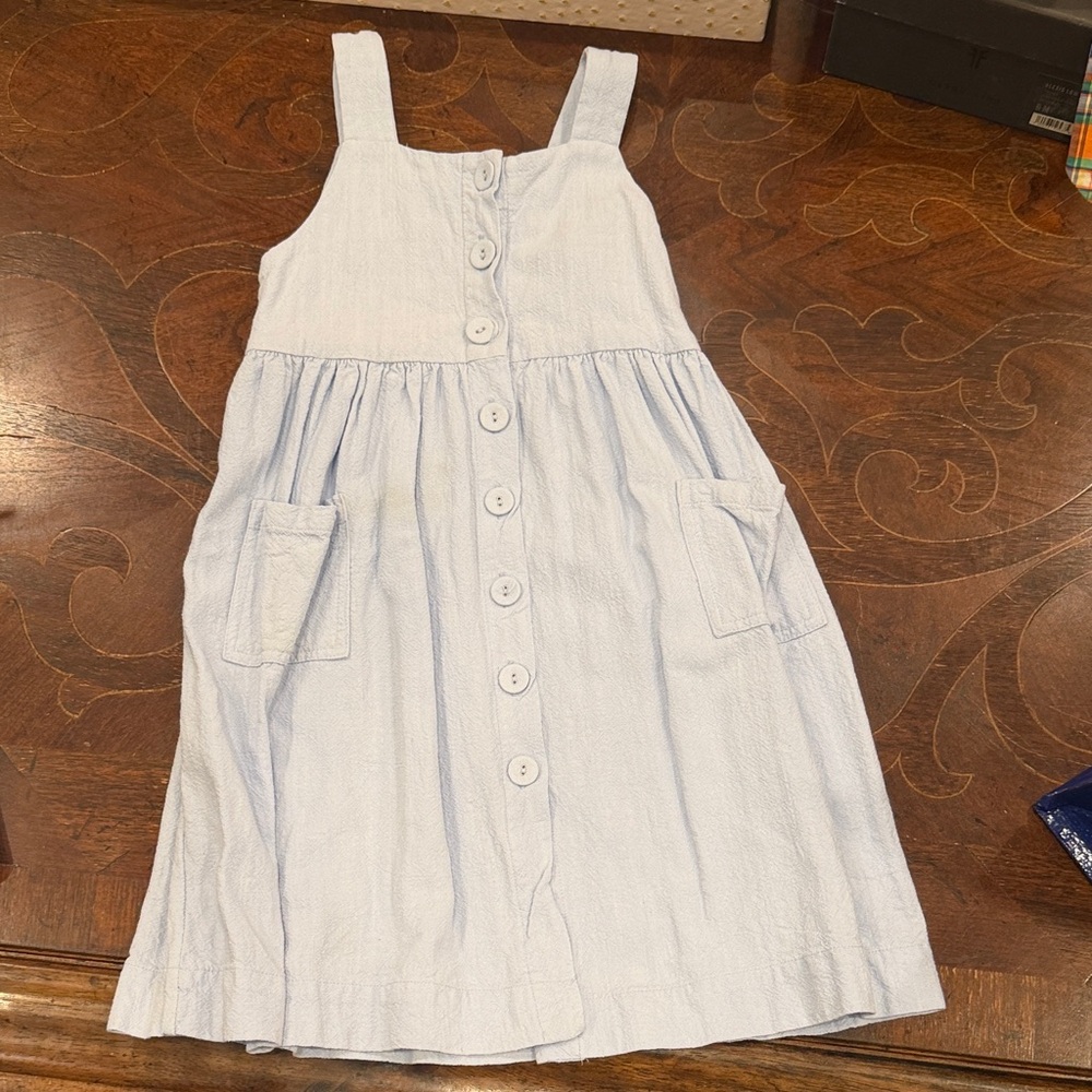 Maisonette Maison Me Light Blue Button-Front Dress, linen/viscose blend, 4T